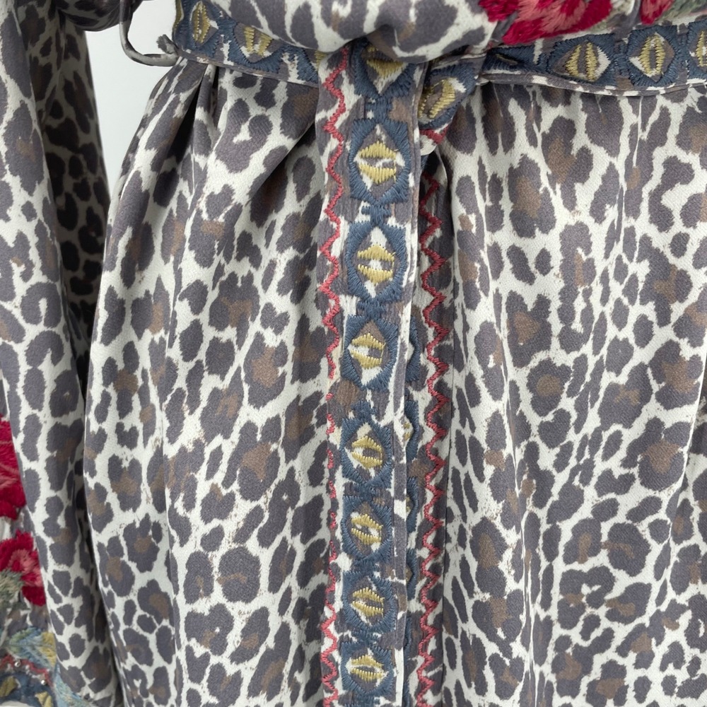 Biya Johnny Was Dress Womens S Gray Leopard Floral Rayon Embroidered Boho Tunic - Picture 11 of 16